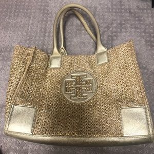 Tory Burch Gold straw tote